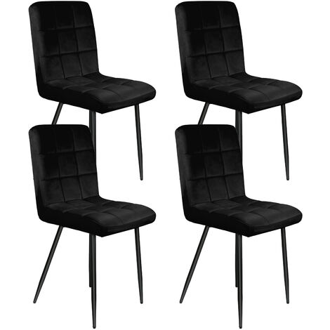 Set mit 4 Esszimmerstühlen mit Rückenlehne, Metallbeinen, vielseitig einsetzbar, Samtstoff, Küchen-Esszimmerstuhl, Schwarz
