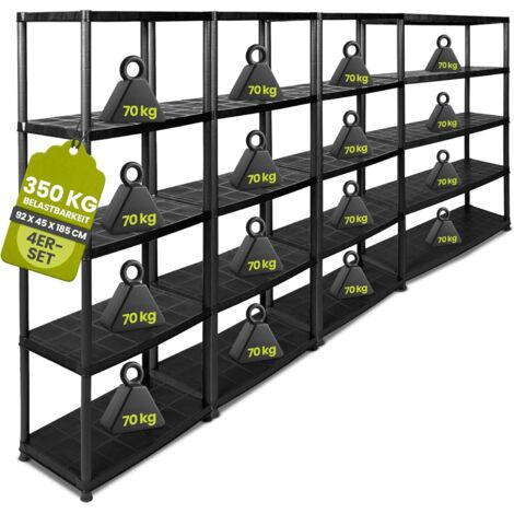 Set mit 4 extra großen, robusten Kunststoffregalen – 5 Regalböden