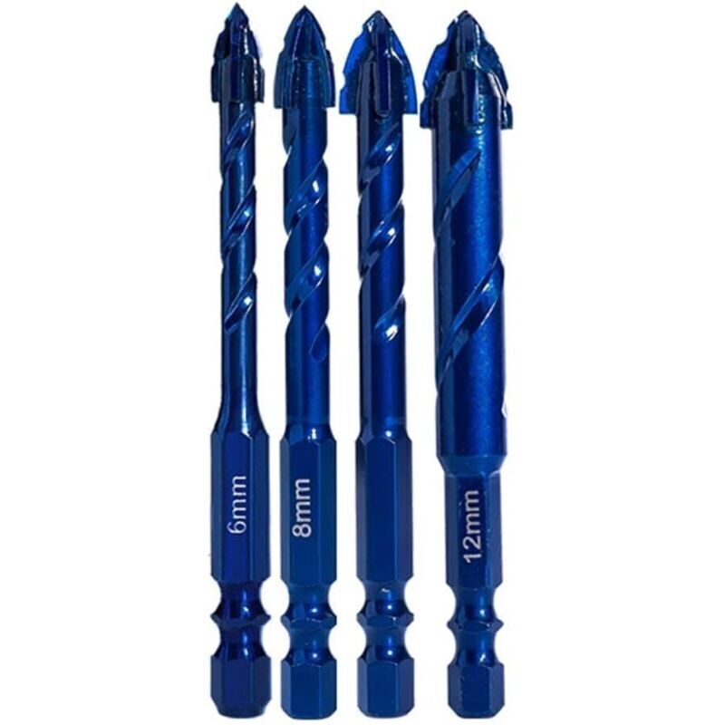 Image of Set mit 4 exzentrischen Spiralbohrern zum Bohren von Glas, Fliesen und Beton, aus Wolframstahl