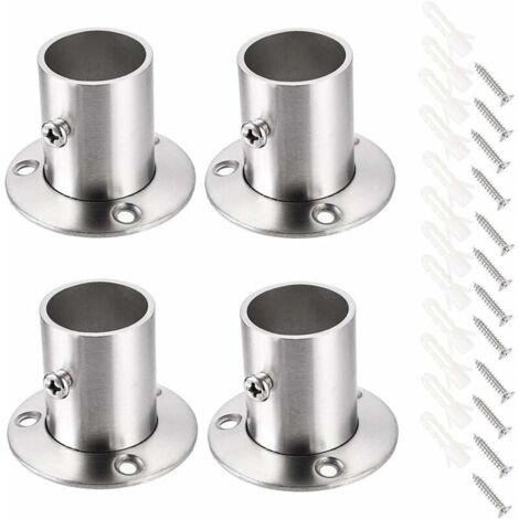 Set mit 4 Gardinenstangenhalterungen, Schienenhalterung, Hülsenstangenhalterung, Edelstahlflanschset, Schrankgardinen-Endhalterungen (Silber)