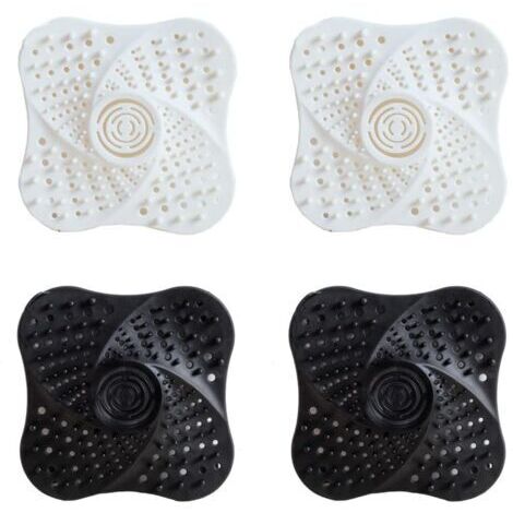 Set mit 4 geruchshemmenden Bodenablaufstopfen aus weißem und schwarzem Silikon, Haarfilter für Dusche, Siphon- und Spülenstopfen