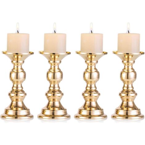 Set mit 4 goldenen Säulenkerzenhaltern aus Metall, Hochzeitsmittelstücke, Kerzenständer für 5,1 cm große Kerzen, ideale Dekoration für Hochzeiten, besondere Anlässe, Partys