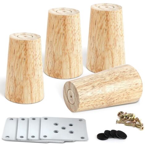 Set mit 4 Holzmöbelbeinen, 8 cm Ersatz-Sofabeine, Couchtischbeine, mit Zubehör (rechtwinkliges Design)