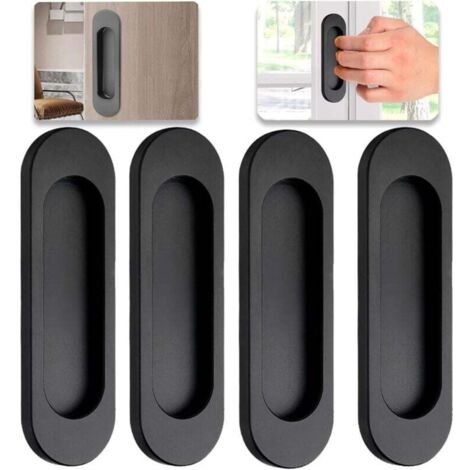 Set mit 4 Innentürgriffen, schwarze ovale selbstklebende Schiebetürgriffe, kein Bohren erforderlich, Küchengriff aus Aluminiumlegierung, Schrankgriff, Küchenmöbelgriff