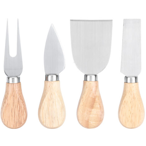 Set mit 4 Käsemessern aus Edelstahl mit Holzgriffen - Küchenutensilien