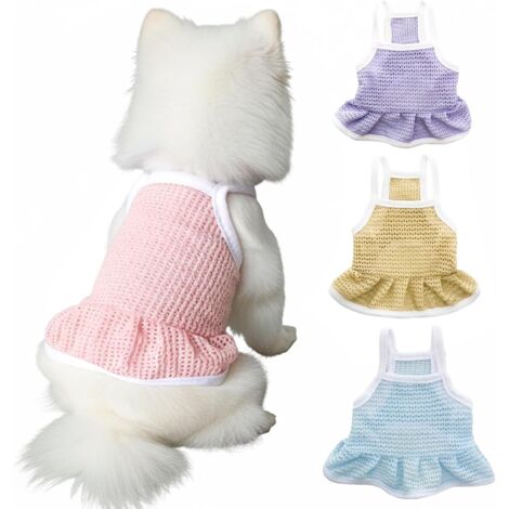 Set mit 4 Kleidern für kleine Hündinnen, ärmellose Kleidung für Welpen, Pullover und Hunderock (XS)