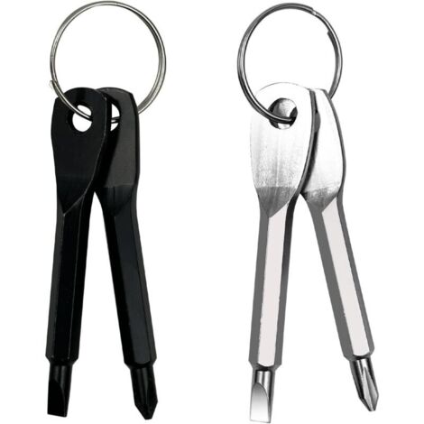 Set mit 4 kleinen EDC-Schraubendrehern – Mini-Kreuzschlitzschraubendreher – mit Schlüsselanhänger – Geschenk für Männer – Schwarz und Silber