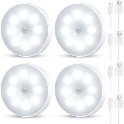 Set mit 4 LED-Nachtlichtern mit Bewegungsmelder, 8,4 cm, kabellos, wiederaufladbar, für den Innenbereich, weißes Licht