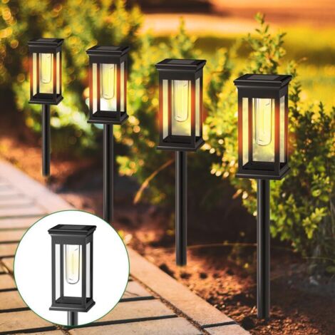 Set mit 4 LED-Solar-Außenleuchten, wasserdicht, solarbetriebene Gartenbeleuchtung für Gartenwege, warmweiß
