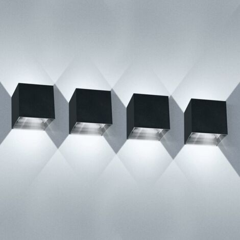 Set mit 4 LED-Wandleuchten für den Innenbereich, 12 W, IP65 wasserdicht, abgewinkelter Lichtkegel, moderne Wandleuchten, kaltweiß 6000 K für Wohn-/Schlafzimmer (schwarz)