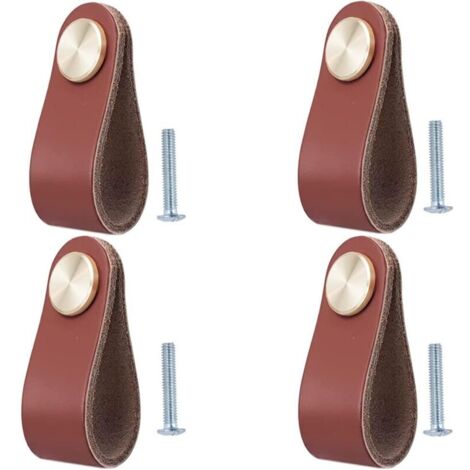 Set mit 4 Ledergriffen für Möbel, Schranktüren, Schubladen und Vintage-Möbel für Kleiderschränke, Kommoden, Küche und Badezimmer