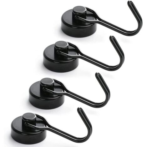 Set mit 4 magnetischen Kühlschrankhaken, 15 kg starker Neodym-Magnet, starke drehbare Magnethaken für Küche, Badezimmer, Schlüsselschrank (Schwarz)