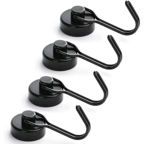 Set mit 4 magnetischen Kühlschrankhaken, starker 15 kg Neodym-Magnet, drehbarer Magnethaken für Küchen- und Badezimmerschlüsselschränke (A-Schwarz)