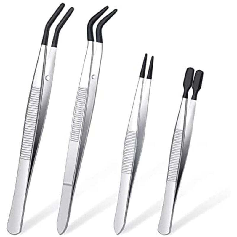 Image of Set mit 4 Pinzetten mit Gummispitzen, PVC-beschichtet, feine, flache Spitze