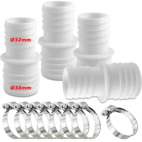 Set mit 4 Pool-Schlauchverbindern, Schlauchverbinder mit Schlauchschellen, Ø 32 mm bis 38 mm Durchmesser mit 8 Schlauchschellen, Pool-Schlauchadapter, Schlauchadapter (