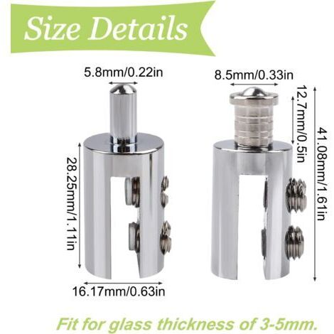 Set mit 4 rahmenlosen Drehscharnieren für Glastüren mit verstellbarem Messingstift – Ersatzset für 3–5 mm starke, freischwingende Glastüren