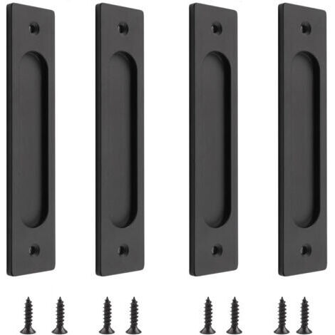 Set mit 4 rechteckigen, eingelassenen Schiebetürgriffen aus Aluminiumlegierung mit Montageschrauben für Schiebetüren, Mattschwarz