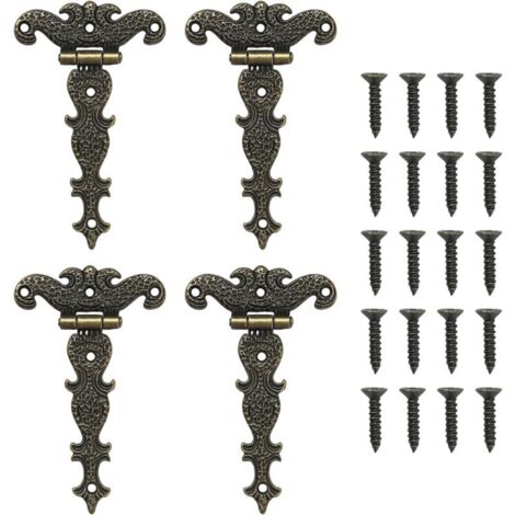 Set mit 4 Retro-T-Scharnieren inklusive Schrauben für Schränke, Fenster, Holzkisten, Scheunentore und Schuppentüren
