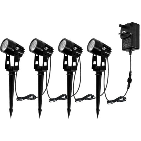 Set mit 4 RGB-Gartenstrahlern mit Timer und Fernbedienung, IP65 wasserdicht, auf Erdspießen – Automatische farbige Außenbeleuchtung für Rasenflächen, Blumenbeete, Bäume und Pools