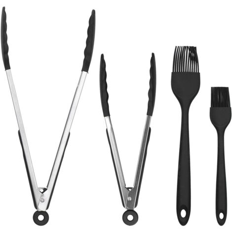 Set mit 4 robusten, schwarzen Silikon-Küchenzangen für Restaurant und Haushalt
