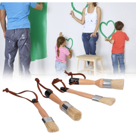 Set mit 4 runden Pinseln mit Holzgriffen für Möbel und Dekoration – Lackier- und Wachswerkzeug, ergonomisch, Naturborstenpinsel, multifunktional