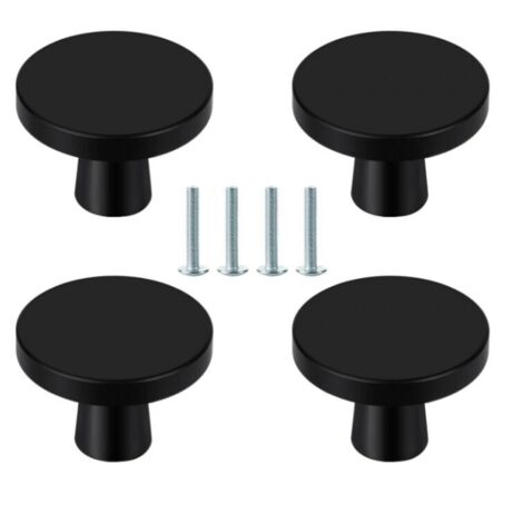 Set mit 4 runden, schwarzen Möbelknöpfen für Schubladen, Küche, Kommode und Schrank