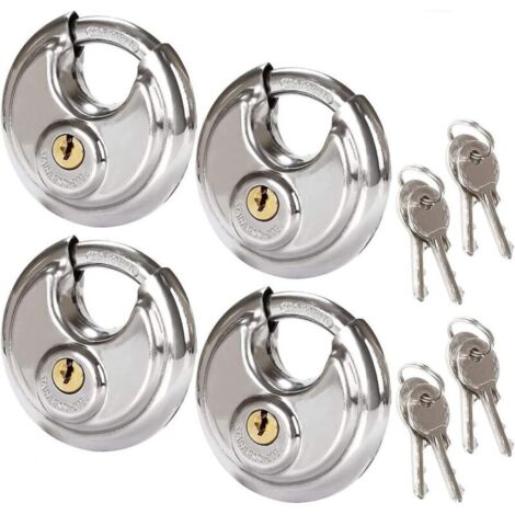 Set mit 4 runden Sicherheitsvorhängeschlössern, 70 mm Edelstahl-Rundschlösser, manipulationssichere Scheibenschlösser