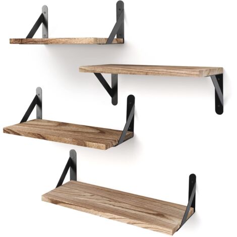 Set mit 4 rustikalen, schwebenden Wandregalen in Karbonschwarz, für Badezimmer, Schlafzimmer, Wohnzimmer, Pflanzen, platzsparend, einfache Montage