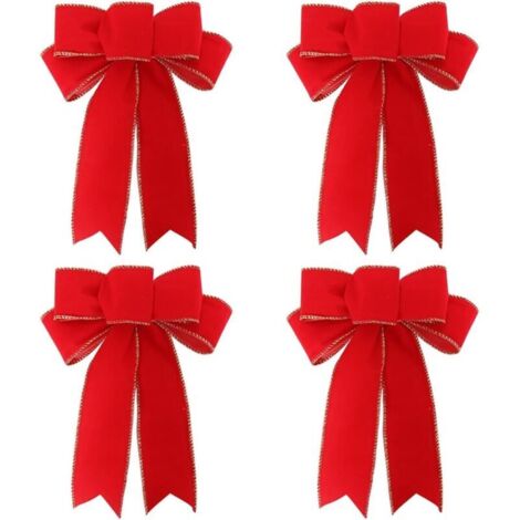 Set mit 4 Schleifen, Weihnachtsdekoration mit einer großen roten Schleife, große Schleife, dekorativer Kranz für Haustür und Kamintür
