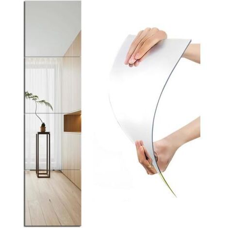 Set mit 4 selbstklebenden Acryl-Wandspiegeln, 35 x 35 cm, HD, glasfrei, bruchsicher, zur Wandmontage. Ideal für Make-up, Heimtraining, Fitnessstudio und Flur.