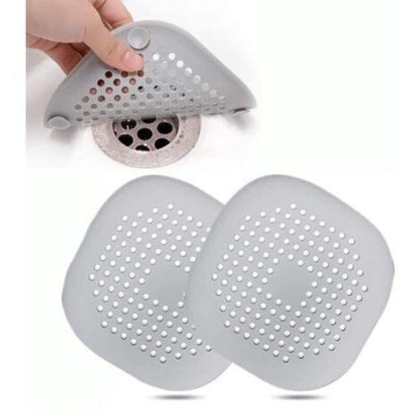 Set mit 4 Silikon-Abflussfiltern, Duschabflussfilter, Haarfalle, Badewannenabflussabdeckung, Abflussfilter für Badezimmer, Badewanne und Küche (2er-Set, grau)