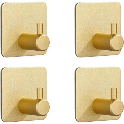 Set mit 4 starken, selbstklebenden Haken für Mäntel, Türen, Badezimmer, Wände, Küche - Saugnapf (Gold)