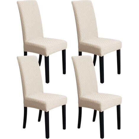 Set mit 4 Stretch-Stuhlhussen, Jacquard-Webmuster mit Rautenmuster, beige
