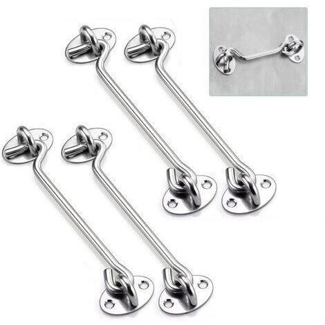 Set mit 4 Stück 15 cm Edelstahl Haken und Ösenverschlüssen, robuste Kabinenhaken für Türen, Tore, Fenster, Schränke, inklusive Befestigungsschrauben