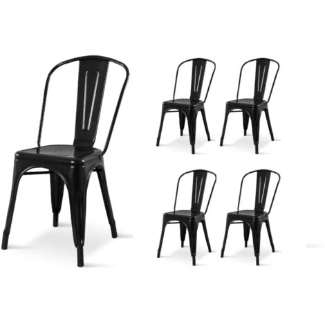 Set mit 4 Stühlen im Industriestil aus glänzendem schwarzem Metall