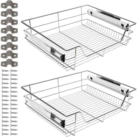 Set mit 4 teleskopierbaren 60 cm Küchenschubladen, Schrankschubladen, Küchenschrankerweiterung, eingebaute Küchenschubladen aus Metall, ausziehbare Schrankschubladen