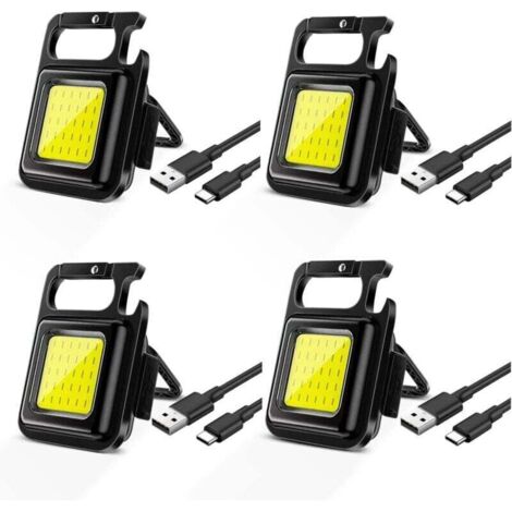Set mit 4 tragbaren, wiederaufladbaren Mini-LED-Lampen, 500 Lumen, magnetischem Schlüsselanhänger, Arbeitsleuchte mit faltbarem Ständer für Camping, Reparaturen und Notfälle [Energieklasse A+]