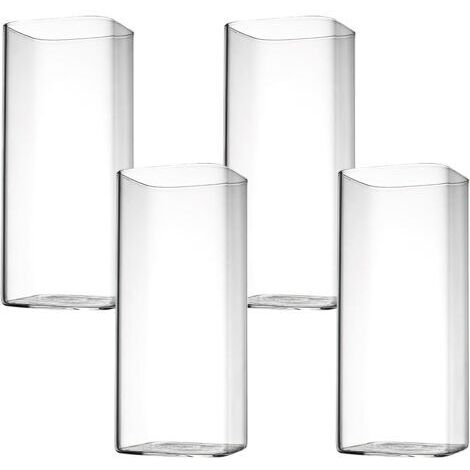 Set mit 4 transparenten 400-ml-Wassergläsern - Longdrinkgläser - Quadratisch und elegant - Für Wasser, Saft, Bier, Getränke, Cocktails, Mojitos und Mixgetränke (dünne Quadrate)