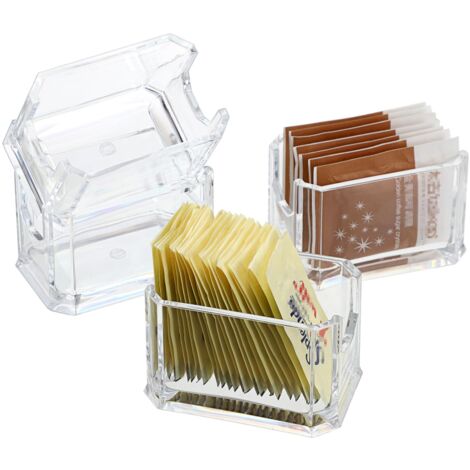 Set mit 4 transparenten Acryl-Zuckerbeutelhaltern, Tee-Organizer, Gewürzspender