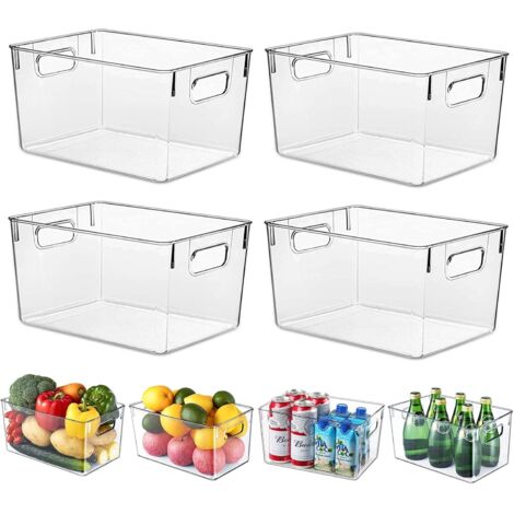 Set mit 4 transparenten Aufbewahrungsboxen mit stabilen Griffen, BPA-frei, für Kühlschrank, Küche, Schränke oder Badezimmer, 29 x 20 x 15,5 cm