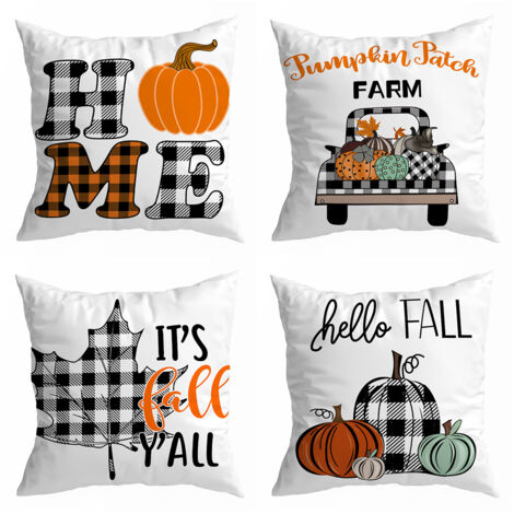 Set mit 4 ultrakurzen Halloween-Samt-Kürbis-Kissenbezügen, Sofakissenbezug (45x45cm)
