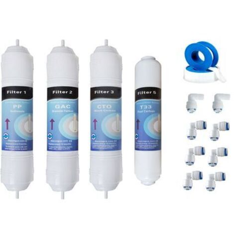 Set mit 4 Umkehrosmosefiltern – 5-Mikron-PP-Vorfilter – CTO-Aktivkohleblock-Vorfilter – T33-Nachfilter für optimale Reinigung
