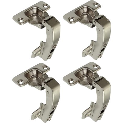 Set mit 4 unsichtbaren 90°-Clipscharnieren – für eintürige Eckmöbeltüren – mit Stoßdämpfer und Clip – Montageöffnung 35 mm