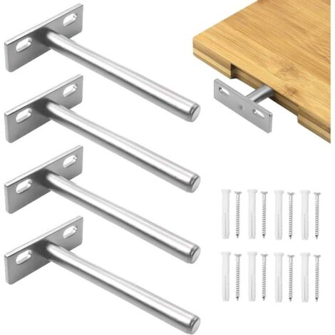 Set mit 4 unsichtbaren Wandregalträgern, 10 cm, silberfarbenes Metall, zur unauffälligen Montage von Wandregalen