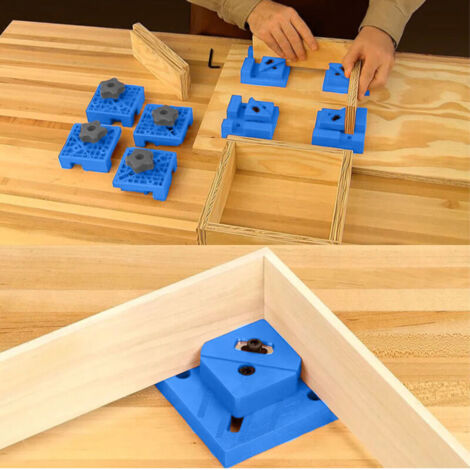 Set mit 4 verstellbaren 90°-Winkelverbindern, 2 Modi, für die Holzbearbeitung, ideal für Kisten, Schubladen und Schränke (blau).