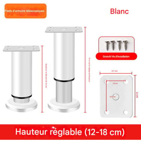 Set mit 4 verstellbaren Möbelfüßen, 12 cm (4,72 Zoll), für Stühle, Tische, Kommoden, Sofas und Betten, Ersatzmöbelfüße, weiß
