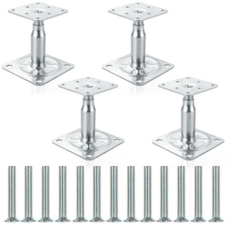 Set mit 4 verstellbaren Pfostenstützen, verzinkt, 100 bis 150 mm, höhenverstellbar, für Zäune, Unterstände, Carports, Pergolen, Bauarbeiten