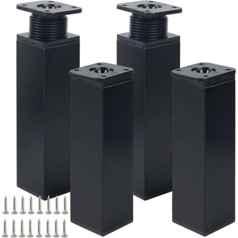 Set mit 4 verstellbaren schwarzen Möbelbeinen aus Metall, 15 cm, mit 16 Schrauben für Küchenschränke und Tische (Schwarz, 15 cm)
