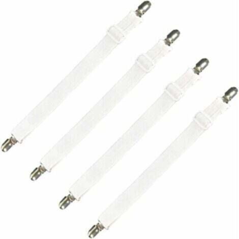 Set mit 4 verstellbaren Spanngurten mit Gummibändern für Bettlaken, Sofabezüge und Bügelbretter – 30 cm bis 120 cm, weiß
