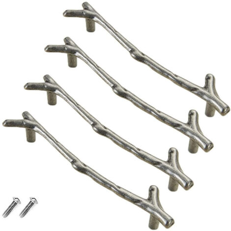 Set mit 4 Vintage-Schubladenknöpfen aus Zinklegierung für Schrank, Schublade, Landhausstil, Cottage (128 mm, silber)